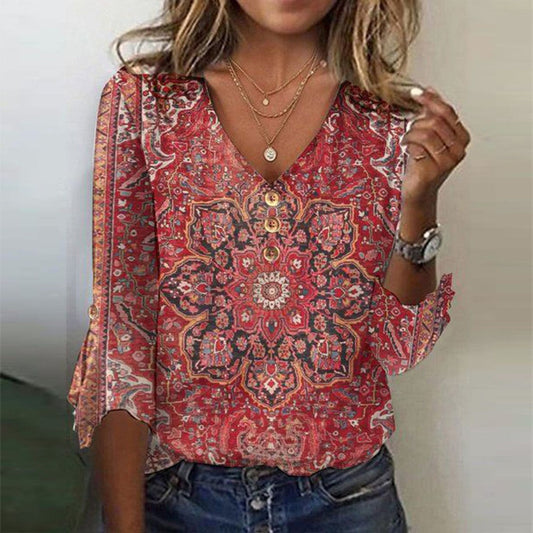 Red Paisley Bohemian Blouse Top
