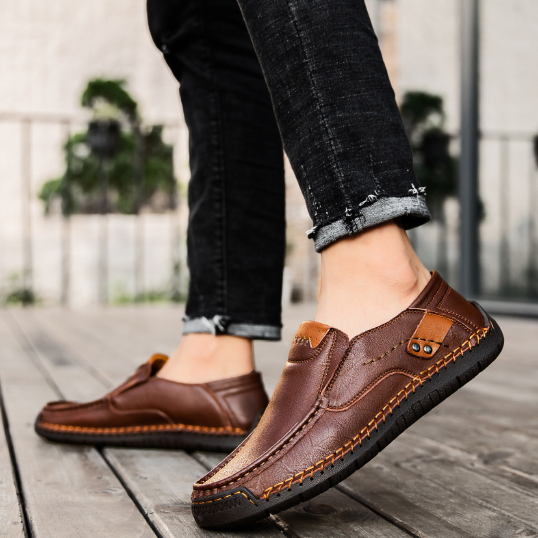 Herren Outdoor Freizeit Halbschuh Slipper Flach Handgefertigte Lederschuhe