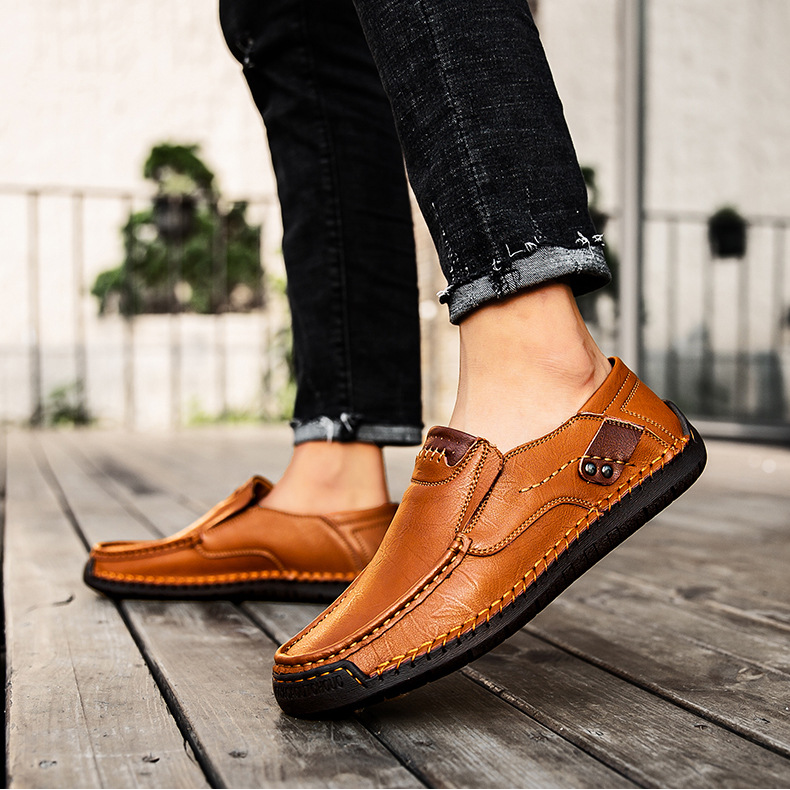 Herren Outdoor Freizeit Halbschuh Slipper Flach Handgefertigte Lederschuhe