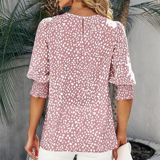 Pink Print Round Neck Top