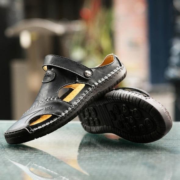 Große Weiche Herren-Outdoor-Sandalen aus Leder, Atmungsaktiv