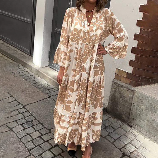 Attraktives Maxikleid mit V-Ausschnitt und 3/4-Ärmeln