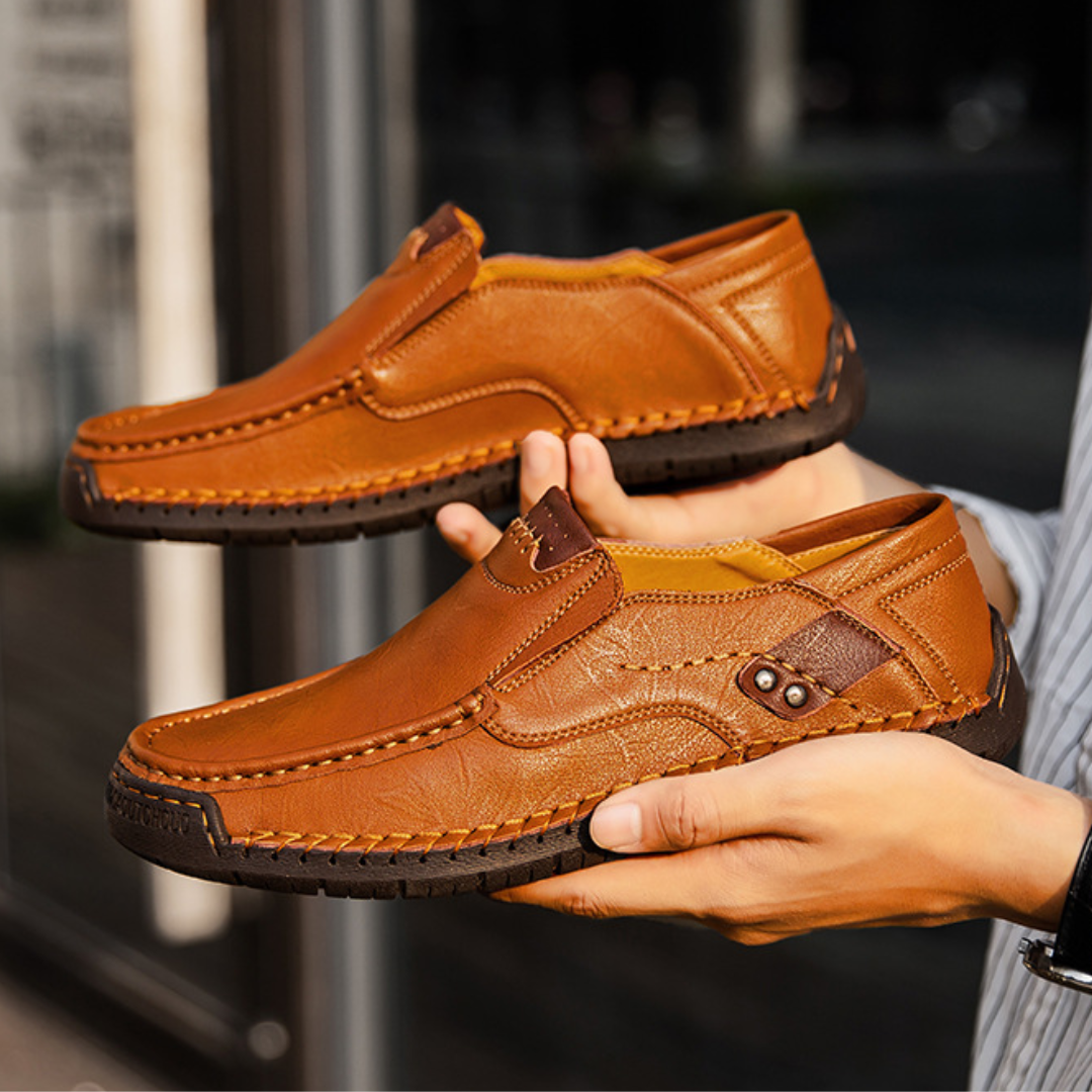 Herren Outdoor Freizeit Halbschuh Slipper Flach Handgefertigte Lederschuhe