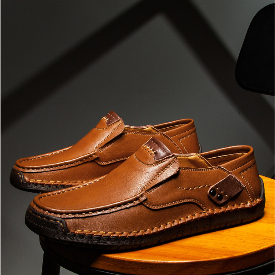 Herren Outdoor Freizeit Halbschuh Slipper Flach Handgefertigte Lederschuhe