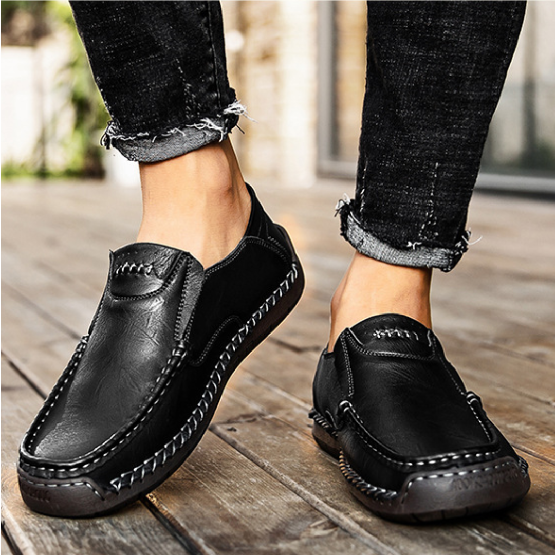 Herren Outdoor Freizeit Halbschuh Slipper Flach Handgefertigte Lederschuhe