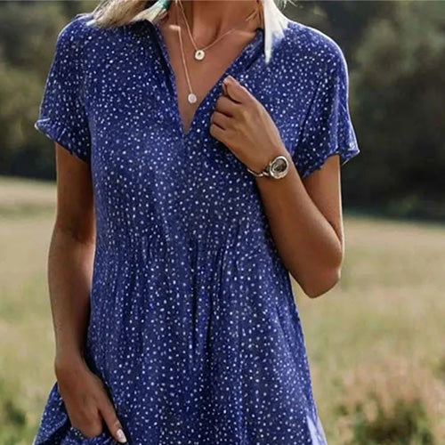 Verträumtes blaues, kurzärmeliges Midikleid